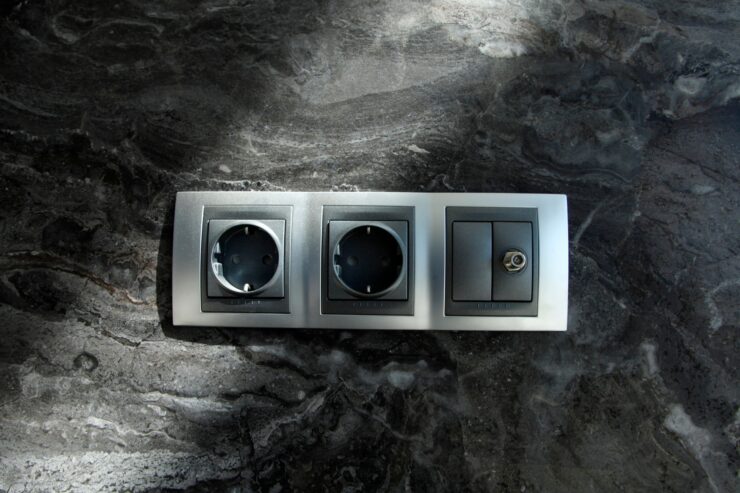 Electrical sockets on the marble wall