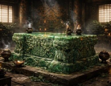 découvrez l'autel du bassin de jade morcelé, une pièce maîtresse des cérémonies anciennes, symbole de mystère et de tradition dans les rituels historiques.