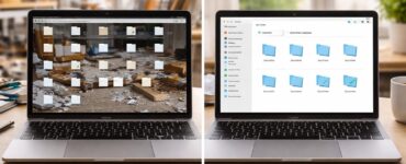 découvrez un dossier photo avant/après détaillant l'évolution d'un chantier, présenté sur un pc portable pour une visualisation claire et professionnelle.