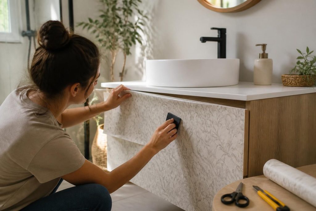 découvrez comment relooker facilement votre meuble de salle de bain avec des adhésifs diy simples et rapides pour un nouveau look tendance et personnalisé.